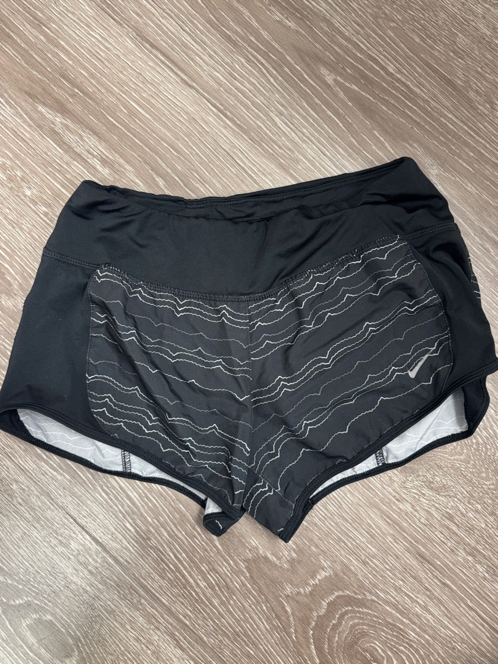 Nike Black Women's Athletic Running Shorts with Gray Wave Detail